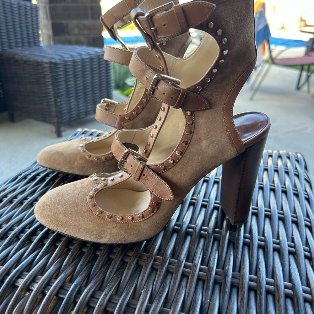 Jimmy Choo SuedeTan Buckle Strap Heels Sz 39
